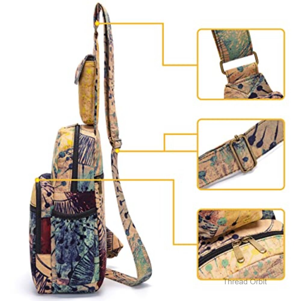 Large Bohemian Canvas Crossbody Backpack with Adjustable Strap, 6 Pockets - Picture 5 of 6